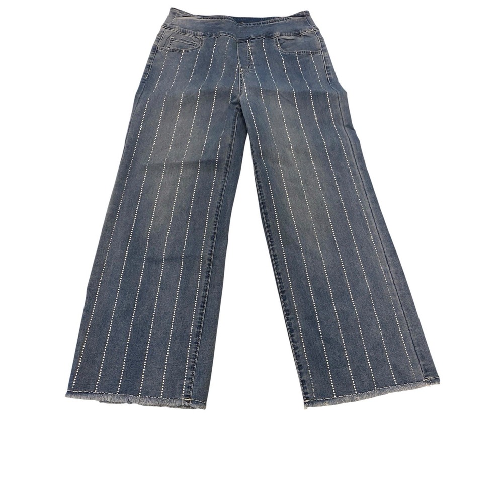 Ethyl Clothing Jeans Womens Size 8 Blue Denim Rhinestone Pinstripe Wide Leg